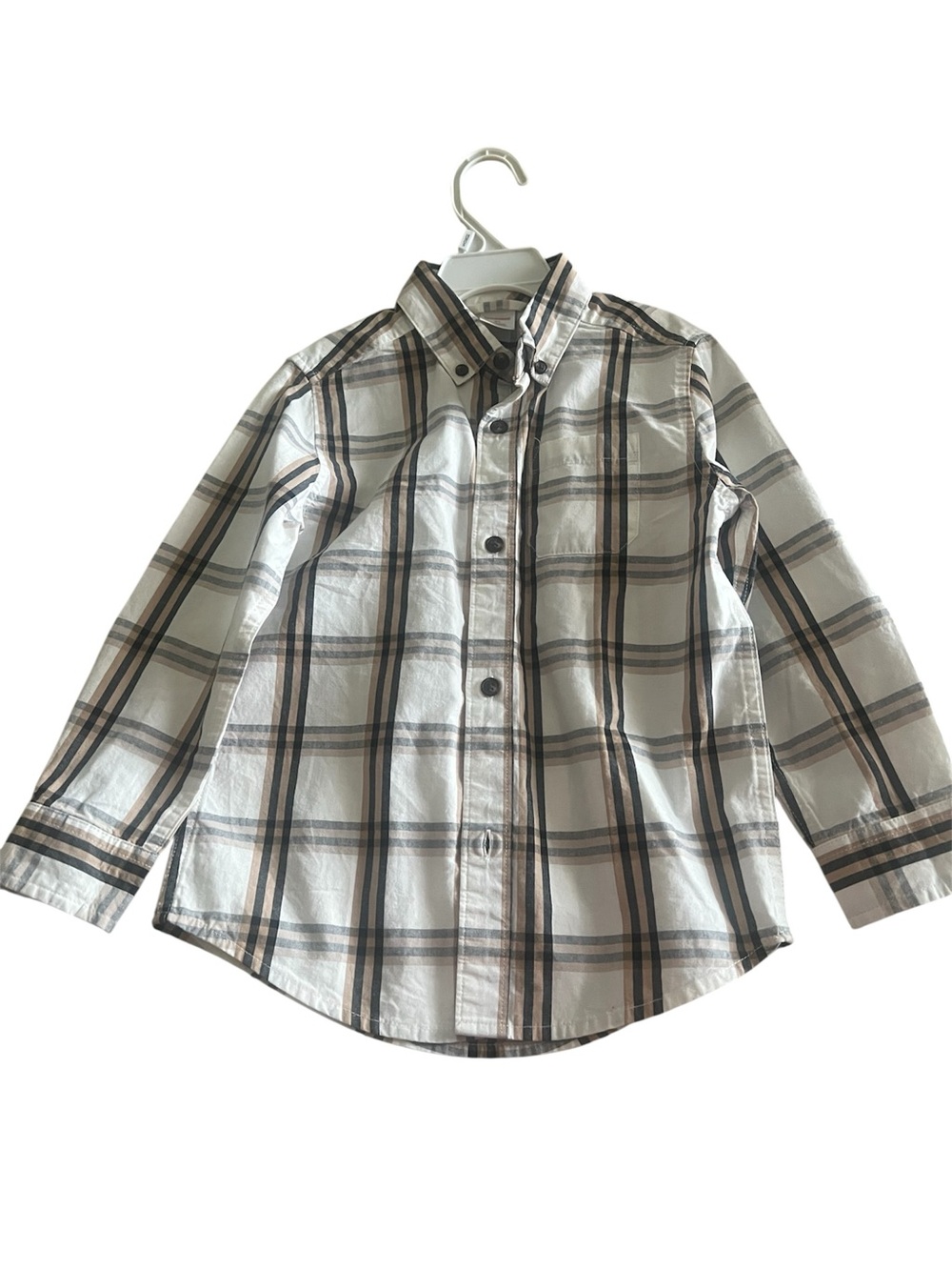 Gymboree White Plaid Button-Down Shirt with Brown and Black Stripes